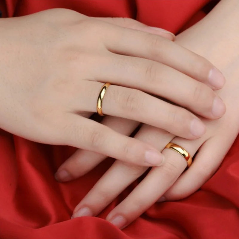 Fashion Simple Gold Plated Glossy Ring Classic Couple Banquet Exquisite Jewelry