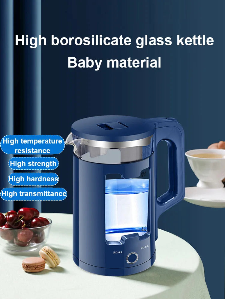 DMWD 2.2L Electric Kettle Quick Heating Hot Water Boiling Teapot Glass Blue Light Heater Pot Boiler Auto-Power Off Cooker 220V