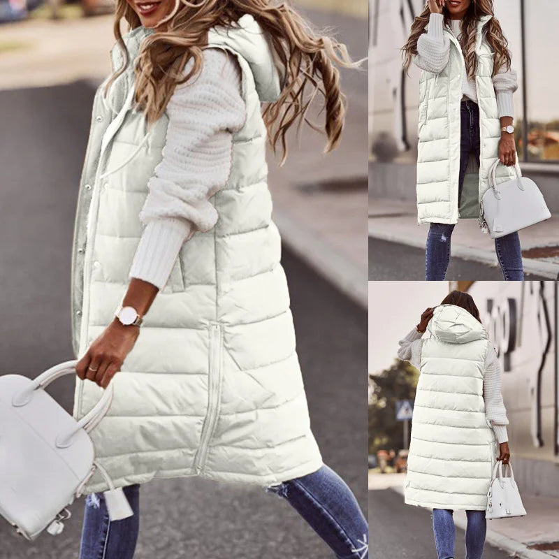 Long with Hood Outdoor Vest Down Women's Jacket Quilted Coat Sleeveless Jacket Winter Light Weight Sweaters