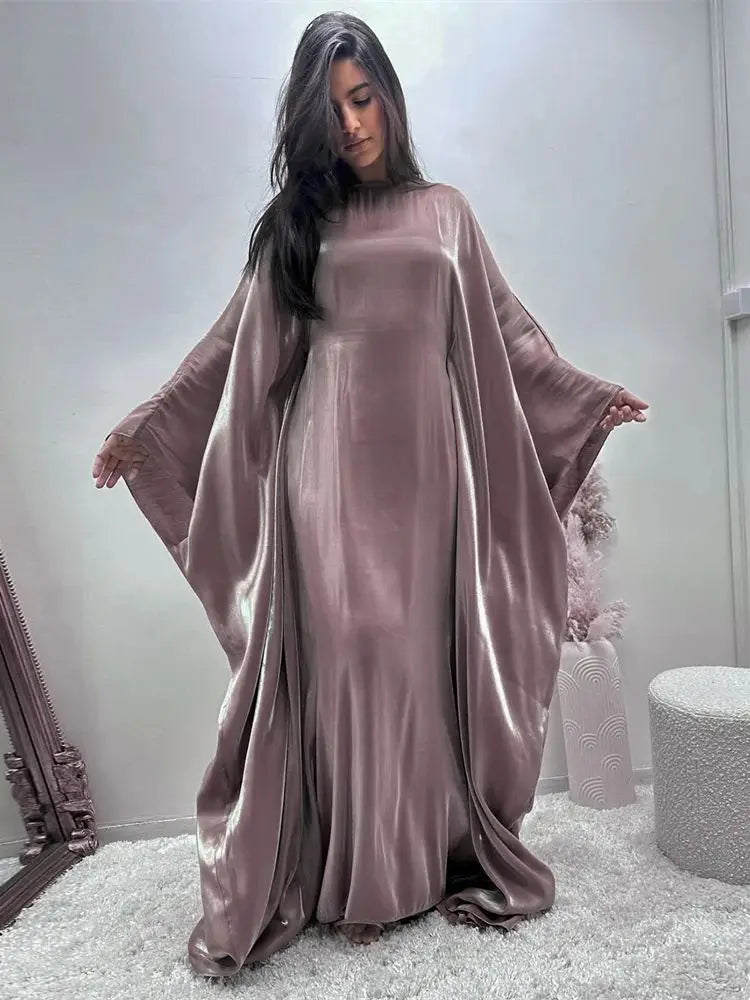 Ramadan Satin Abaya Islam Muslim Summer Batwing Sleeve Maxi Dress Kebaya Abayas For Women Kaftan Robe Musulmane Femme Vestidos