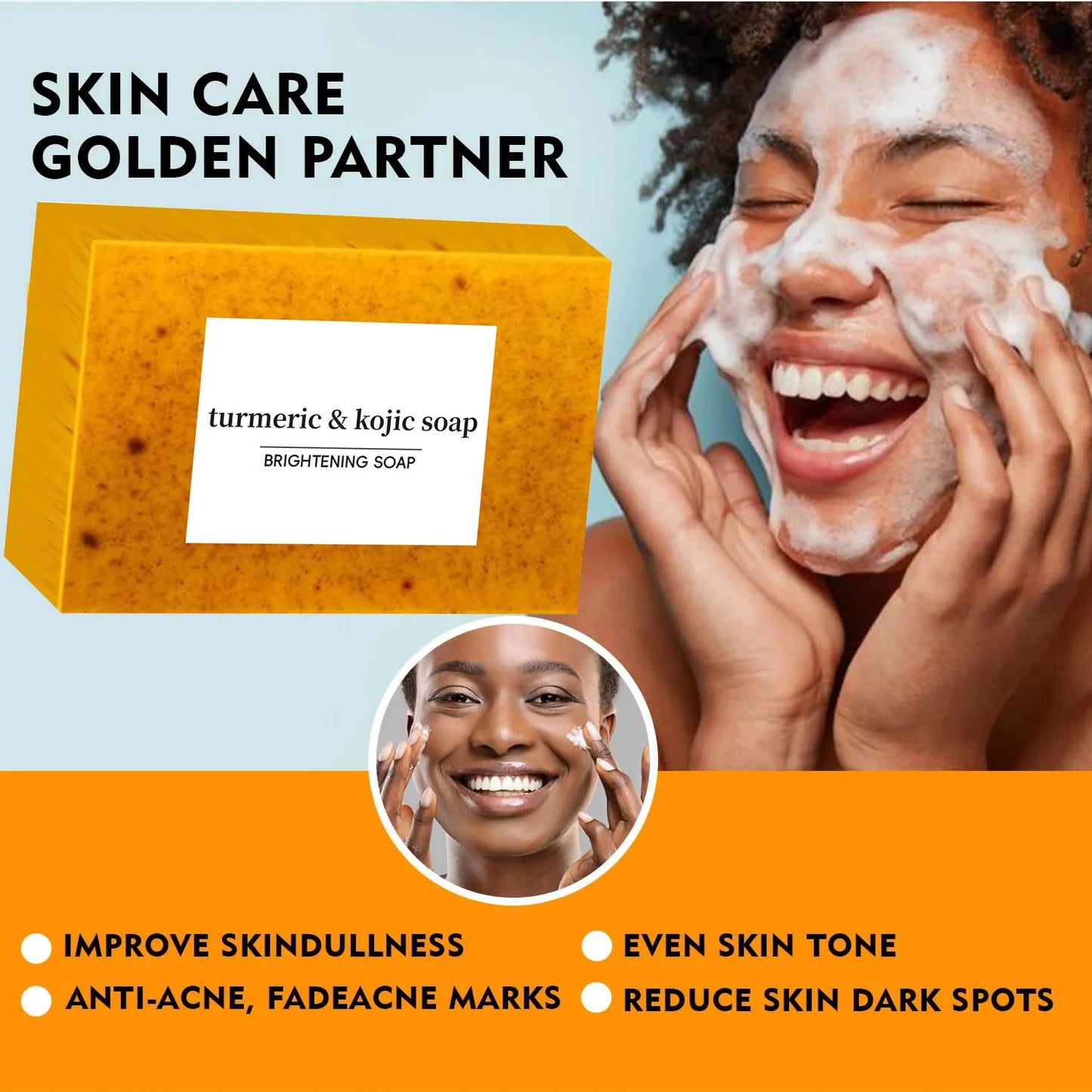 Turmeric Kojic Acid Glow Soap Dark Spot Acne Removal Even Skin Tone Mositen Smooth Skin Deep Cleansing Handmade Soap