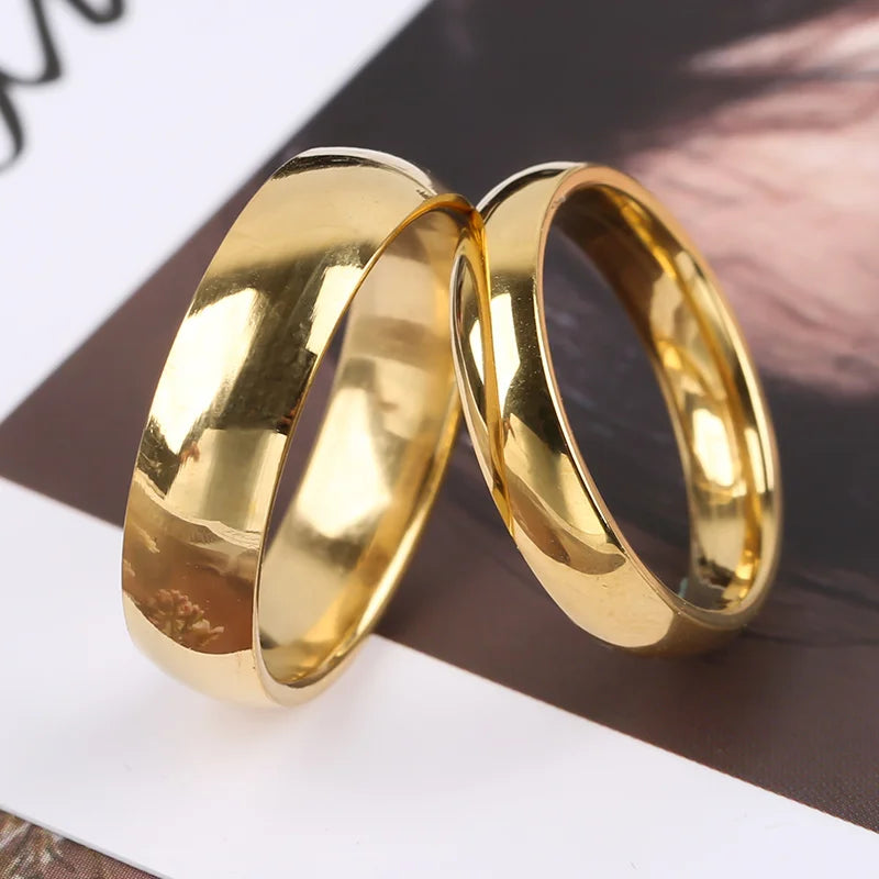 Fashion Simple Gold Plated Glossy Ring Classic Couple Banquet Exquisite Jewelry