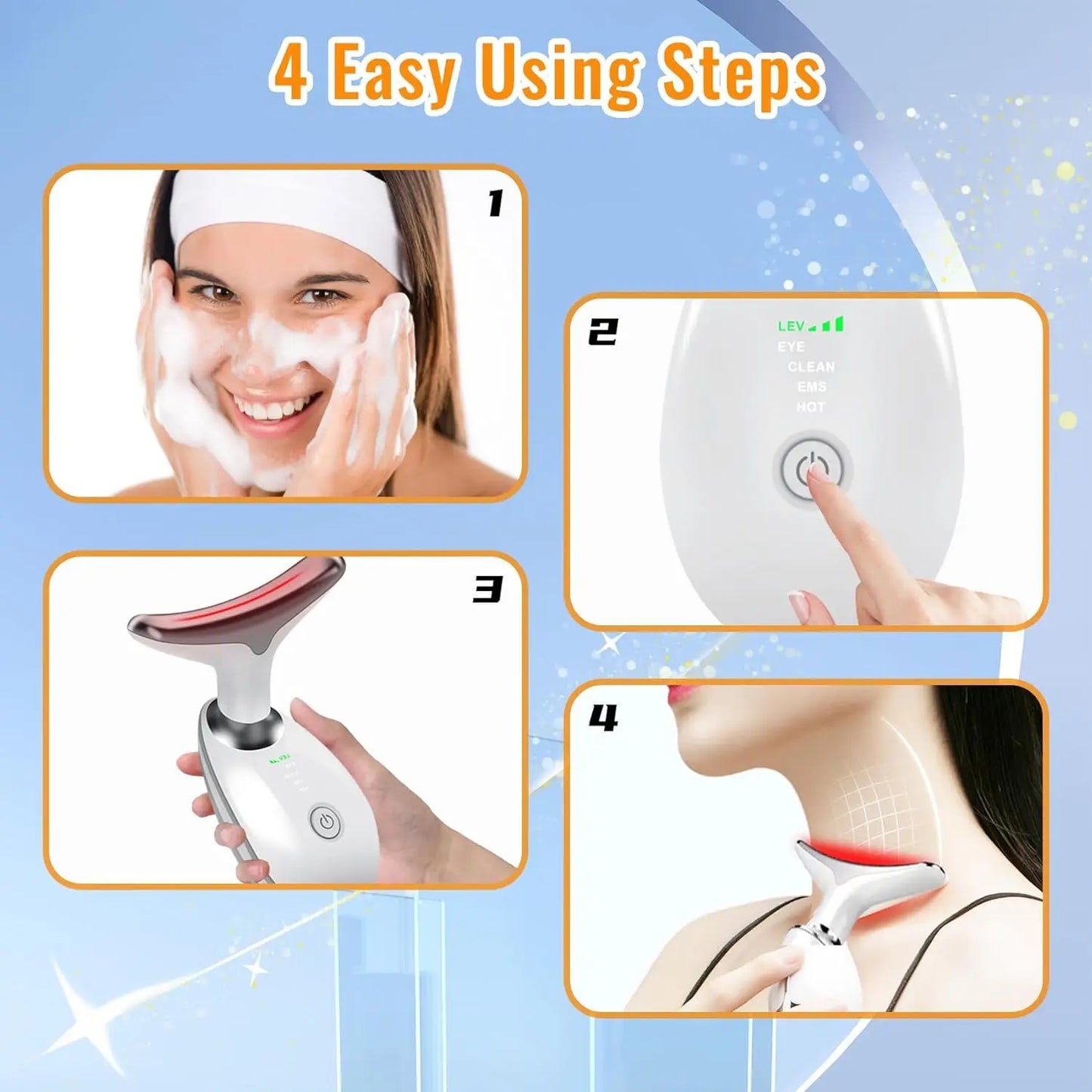 Electric Neck Massager with 7 Colors Facial Lift Electric Skin Tightening Device LED Photon Wrinkle Remover Neck Lifting Device