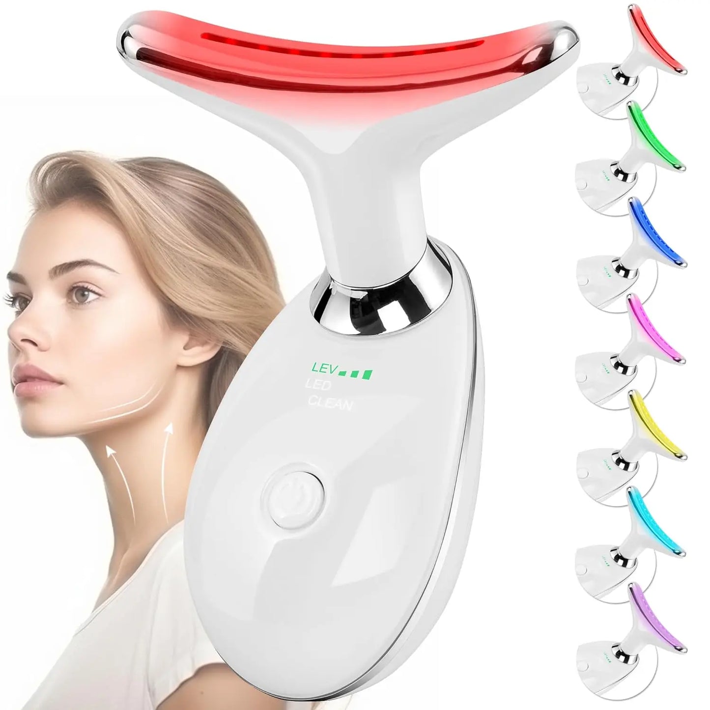 Electric Neck Massager with 7 Colors Facial Lift Electric Skin Tightening Device LED Photon Wrinkle Remover Neck Lifting Device